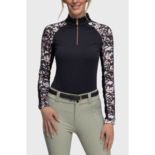 Kastel Women's Black & Cream Floral Raglan Long Sleeve Sun Shirt