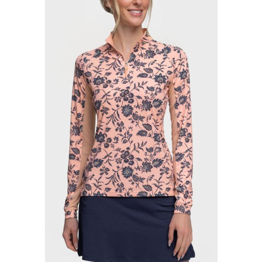 Kastel Women's Jacobean Peach Floral Long Sleeve Sun Shirt